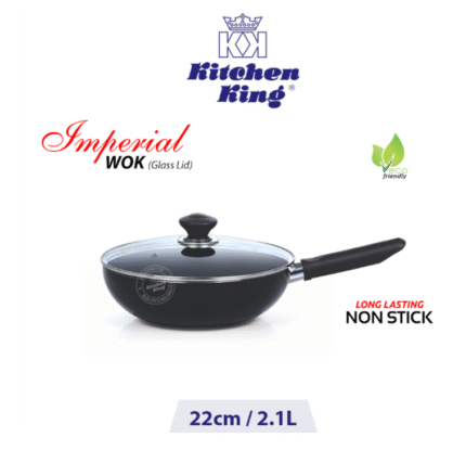 Imperial Wok (Long Handle) + Glass Lid – 22cm